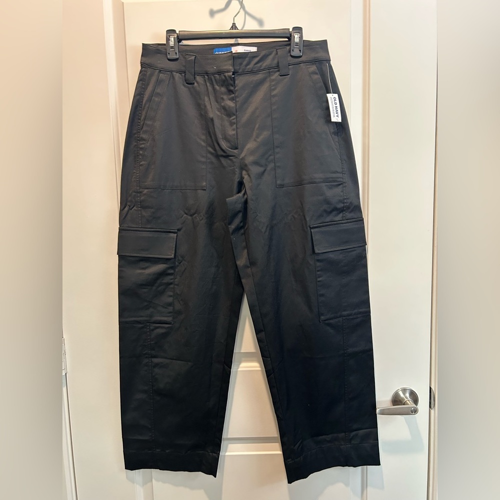 Extra-High Waisted Satin Cargo Barrel Wide-Leg Pants Size 10